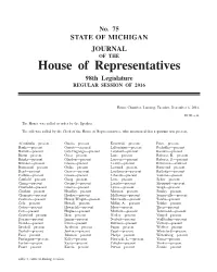 House of Representatives 98Th Legislature REGULAR SESSION of 2016