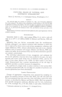 UNIT-CELL EDGES of NATURAL and SYNTHETIC SPHALERITES* Bnrenj