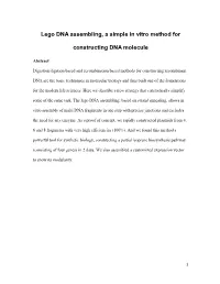 Lego DNA Assembling, a Simple in Vitro Method for Constructing DNA