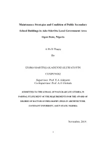 Maintenance Strategies and Condition of Public Secondary School Buildings in Nigeria