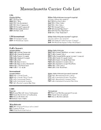 Massachusetts Carrier Code List