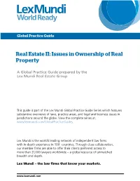 Real Estate II: Issues in Ownership of Real Property