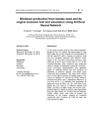 Biodiesel Production from Tomato Seed and Its Engine Emission Test and Simulation Using Artificial Neural Network