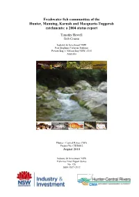 Freshwater Fish Communities of the Hunter, Manning, Karuah and Macquarie-Tuggerah Catchments: a 2004 Status Report