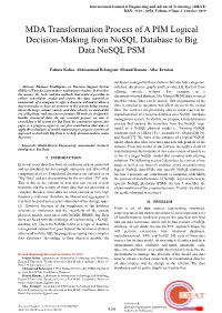 MDA Transformation Process of a PIM Logical Decision-Making from Nosql Database to Big Data Nosql PSM
