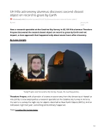 UH Hilo Astronomy Alumnus Discovers Second Closest Object on Record to Graze by Earth