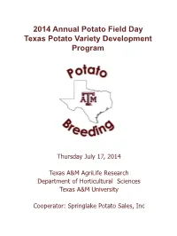2014 Annual Potato Field Day Texas Potato Variety Development Program