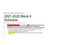 2021-2022 Block 4 Schedule