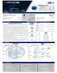 GAME NOTES PROGRAM NOTES B1G BEST 131St SEASON of GRIDIRON EXCELLENCE OFFENSIVE POTW: First Selection Sept