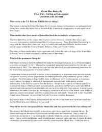 Miami Blue Butterfly Final Rule: Listing As Endangered Questions and Answers