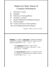Outline for Static Games of Complete Information I
