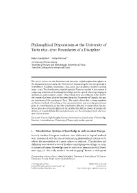 Philosophical Disputations at the University of Tartu – : Boundaries Of