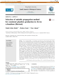 Selection of Suitable Propagation Method for Consistent Plantlets Production in Stevia Rebaudiana (Bertoni)