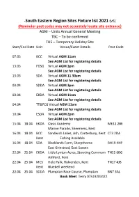 South Eastern Region Sites Fixture List 2021 (V6)