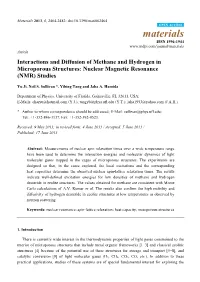 Interactions and Diffusion of Methane and Hydrogen in Microporous Structures: Nuclear Magnetic Resonance (NMR) Studies