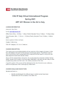 CSU IP Italy Virtual International Program Spring 2021 ART 401