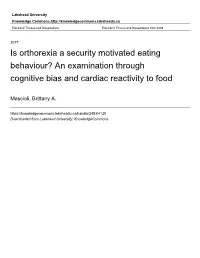 Is Orthorexia a Security Motivated Eating Behaviour? an Examination Through Cognitive Bias and Cardiac Reactivity to Food
