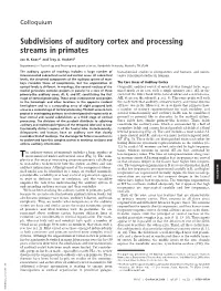 Subdivisions of Auditory Cortex and Processing Streams in Primates