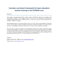Common Curriculum Framework for BE Teacher Training ECOWAS