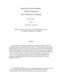 Phonetically Driven Phonology: the Role of Optimality Theory and Inductive Grounding1