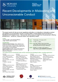 Recent Developments in Misleading and Unconscionable Conduct