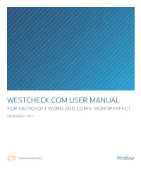 Westcheck.Com User Manual for Microsoft Word and Corel Wordperfect November 2010