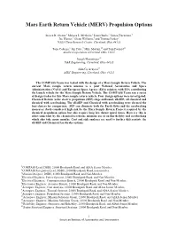 Mars Earth Return Vehicle (MERV) Propulsion Options