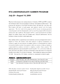 RTG Undergraduate Summer Program 2009