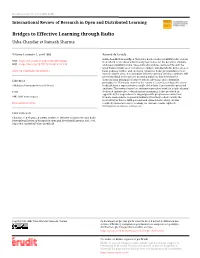Bridges to Effective Learning Through Radio Usha Chandar Et Ramesh Sharma
