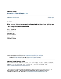 Phenotypic Robustness and the Assortativity Signature of Human Transcription Factor Networks
