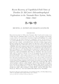 Recent Recovery of Unpublished Field Notes of Theodore D