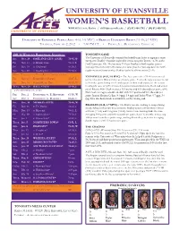 Women's Basketball GAME-BY-GAME Comparisonevansville Team Game-By-Game Comparison (As of Jan 31, 2012) All Games