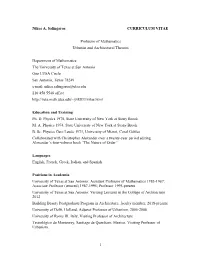 1 Nikos A. Salingaros CURRICULUM VITAE Professor of Mathematics