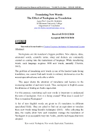 Translating New Words: the Effect of Neologism on Translation Abstract