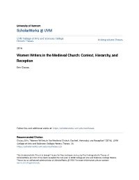 Women Writers in the Medieval Church: Context, Hierarchy, and Reception
