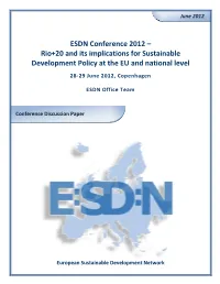 ESDN Conference 2012 – Rio+20 and Its Implications for Sustainable Development Policy at the EU and National Level