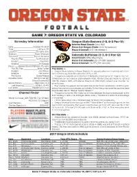 Oregon State Vs. Colorado