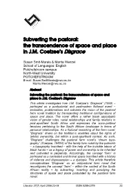 Subverting the Pastoral: the Transcendence of Space and Place in J.M. Coetzee's Disgrace