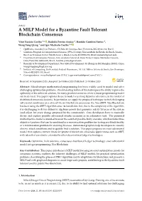 A MILP Model for a Byzantine Fault Tolerant Blockchain Consensus