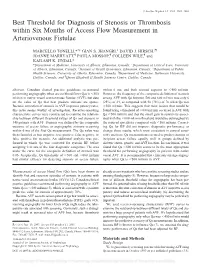 Best Threshold for Diagnosis of Stenosis Or Thrombosis Within Six Months of Access Flow Measurement in Arteriovenous Fistulae
