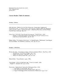 Course Reader, Table of Contents