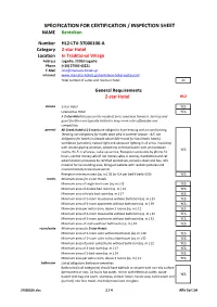 SPECIFICATION for CERTIFICATION / INSPECTION SHEET NAME Kentrikon