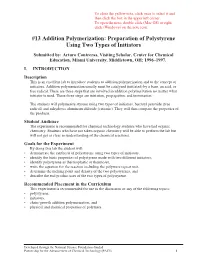13 Addition Polymerization: Preparation of Polystyrene Using Two Types of Initiators