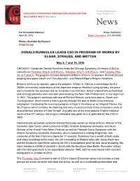 Donald Runnicles Leads Cso in Program of Works by Elgar, Strauss, and Britten