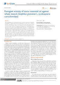Fumigant Activity of Some Essential Oil Against Wheat Weevil, Sitophilus Granarius L