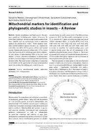 Mitochondrial Markers for Identification and Phylogenetic Studies in Insects – a Review
