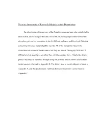Note on Anonymity of Research Subjects in This Dissertation