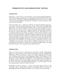 Stereoscopy and Stereoscopic Viewing