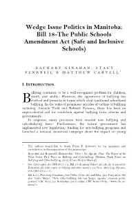 Wedge Issue Politics in Manitoba: Bill 18-The Public Schools Amendment Act (Safe and Inclusive Schools)
