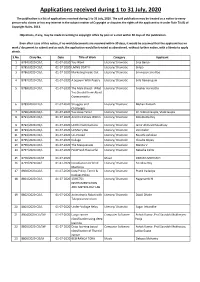 Applications Received During 1 to 31 July, 2020